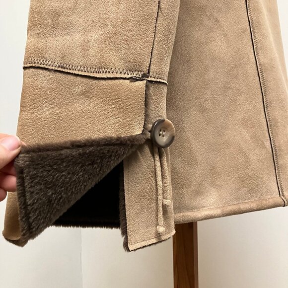 Tower by London Fog Hooded Coat Faux Suede with Faux Fur Shearling Lining Tan - Picture 8 of 11